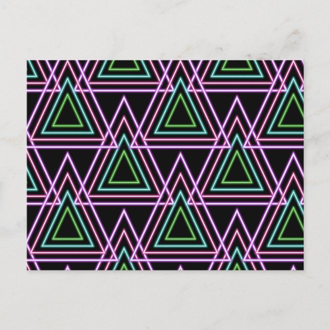 Svart Färgrik Retro 80-Tal Neon Geometriska Triang Vykort (Framsida)