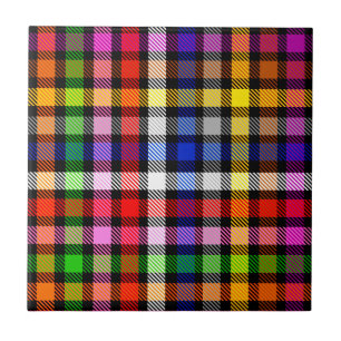 Svart Färgrik Tvillingrutig Tartan-design Kakelplatta