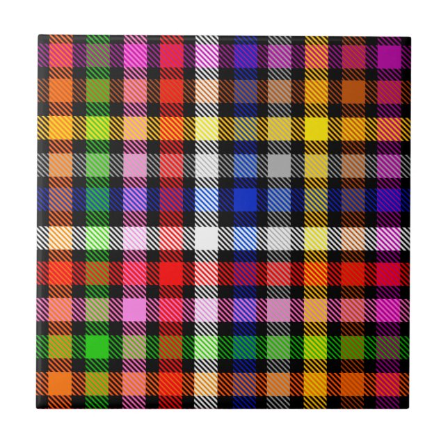 Svart Färgrik Tvillingrutig Tartan-design  Kakelplatta (Framsidan)