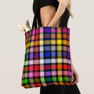 Svart Färgrik Tvillingrutig Tartan Design Tygkasse