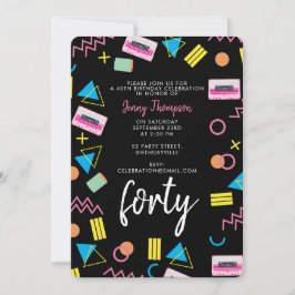 Svart färgstark 80-talets Retro-Födelsedagsfest Inbjudningar