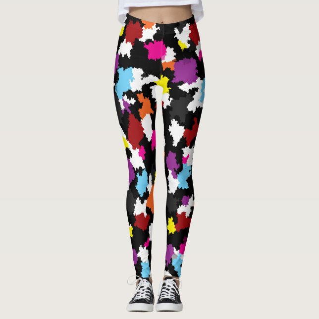 Svart färgstark, oregelbunden Abstrakt Leggings (Framsida)