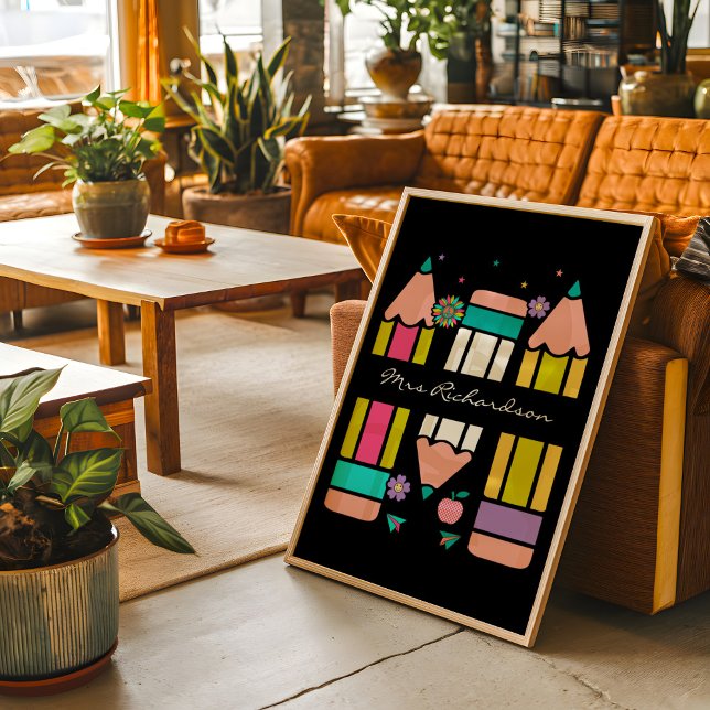 Svart färgstark Tecknad Poster av penna för lärarp (Skapare uppladdad)