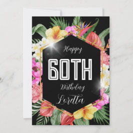 Svart färgstarka tropiska blommor 60:e födelsedags julkort