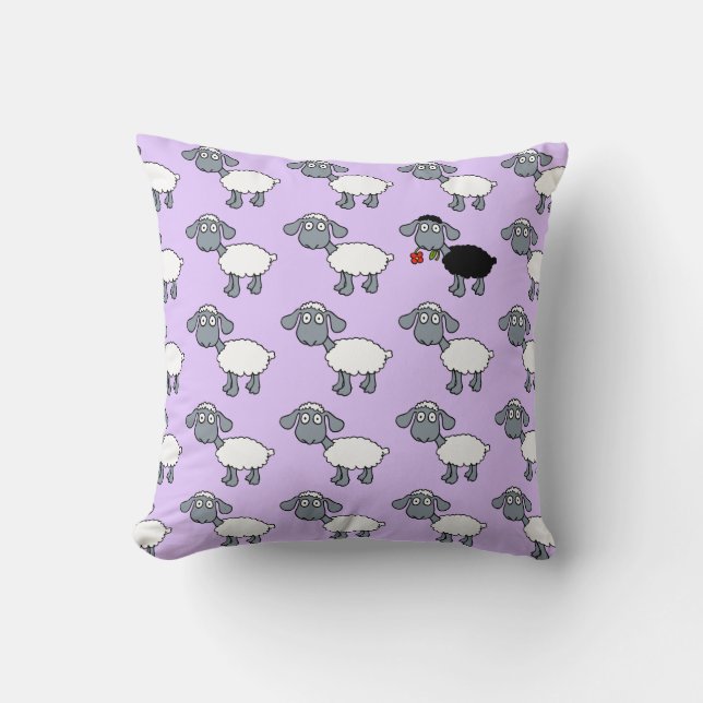 Svart fårLamb med den röda blomman i vitflock Kudde (Framsida)