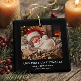 Svart farmors första jul babyfoto julgransprydnad keramik