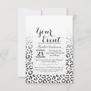 Svart Faux Glitter Leopard Skriv ut övertoning Inbjudningar