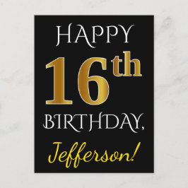 Svart, Faux Guld 16:e födelsedagen + eget namn Vykort