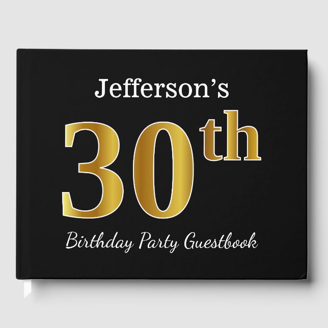 Svart, Faux Guld 30års födelsedag Party + eget nam Gästböcker (Framsida)