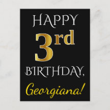 Svart, Faux Guld 3:e födelsedag + eget namn