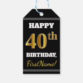 Svart, Faux Guld 40:e födelsedag + eget namn Presentetikett