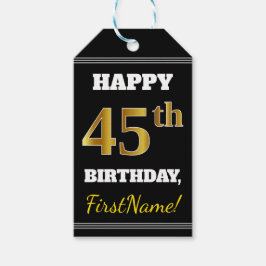 Svart, Faux Guld 45:e födelsedagen + eget namn Presentetikett