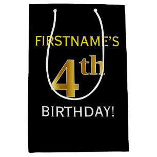 Svart, Faux Guld 4e födelsedagen + eget namn