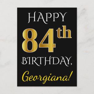 Svart, Faux Guld 84:e födelsedagen + eget namn Vykort
