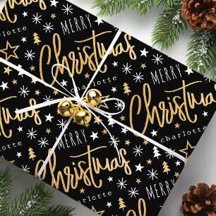 Svart Faux Guld i God jul-skript Presentpapper