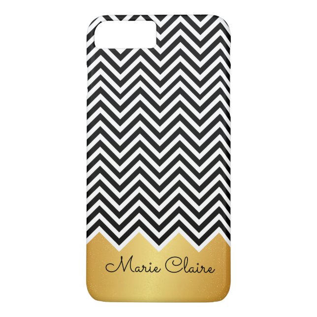 Svart FAUX GULD Modern Chevron Anpassningsbar Mono Case-Mate iPhone Skal (Baksida)
