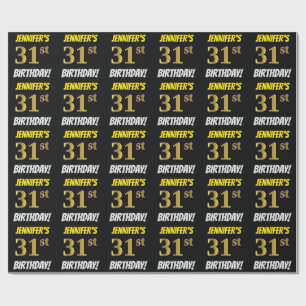 Svart, Faux/Imitation Guld, "31a BIRTHDAY" Presentpapper