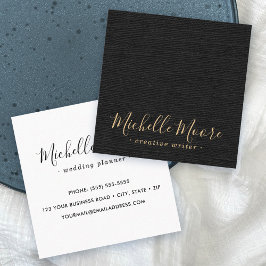 Svart faux linen minimalist elegant professionell fyrkantigt visitkort