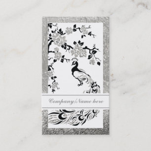 Svart faux silver foil peace and cherry blommars visitkort
