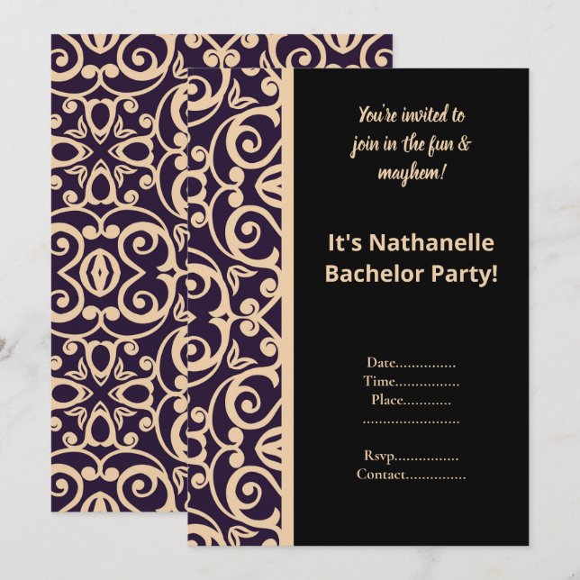 SVART FERSKEN VITT Mönster MOGNA MANS FEST INVITAT Inbjudningar (Fram/baksida)