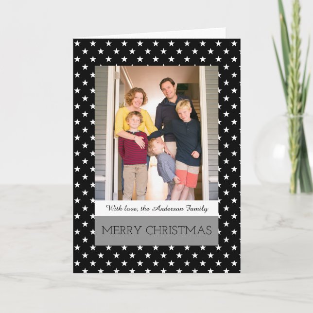 Svart Festive Stars Helgdag Photo Greeting Card Helgkort (Framsida)