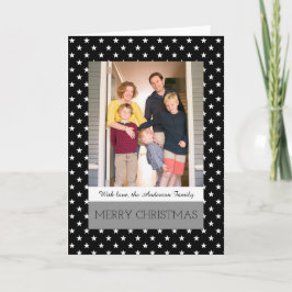 Svart Festive Stars Helgdag Photo Greeting Card Helgkort