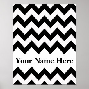 Svart fet Chevron med monogram Poster