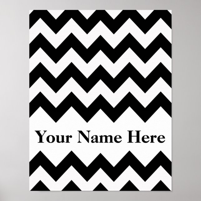 Svart fet Chevron med monogram Poster (Framsidan)