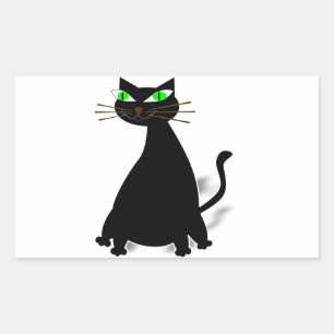 Svart fet katt med gröna ögon rektangulärt klistermärke