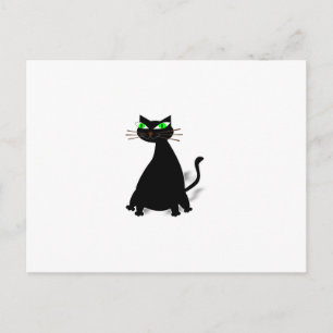 Svart fet katt med gröna ögon vykort