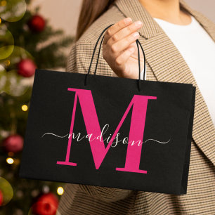 Svart & fet rosa monogram initial flickaktig