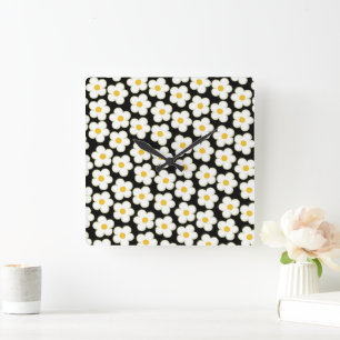 Svart fet Y2K-jokrosblommor Vibrant Home Decor Fyrkantig Klocka