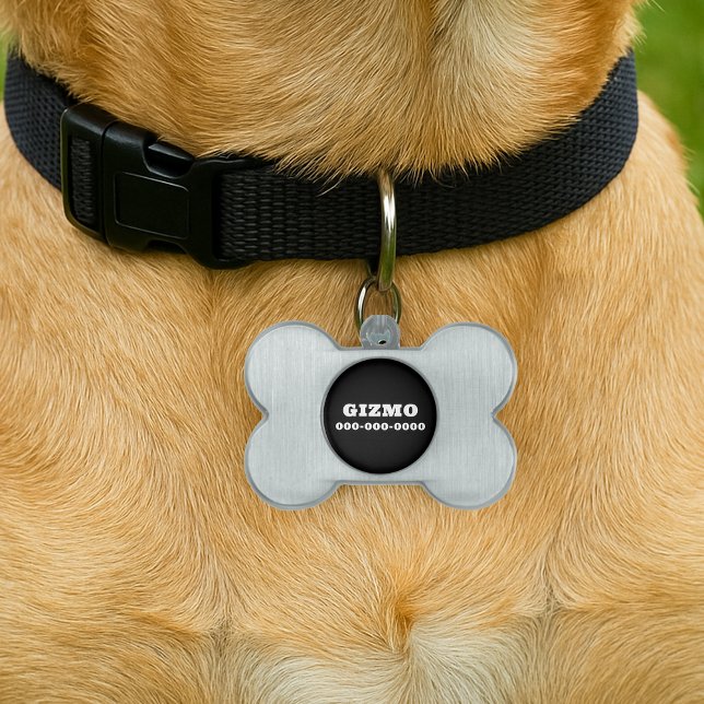 Svart, fetstilt Hund med svartvitt ID-bricka Husdjur (Bold Solid Black Custom Name Dog Pet ID Tag
)