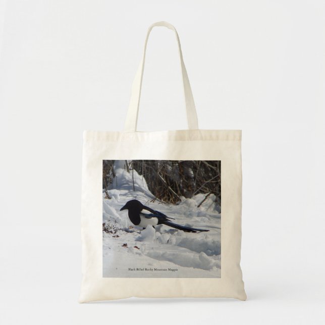 Svart fickad Rocky Mountain Magpie tote bag Tygkasse (Framsidan)