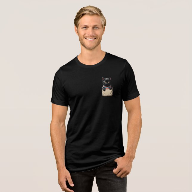 Svart Fickkatt T Shirt (Framsida Full)