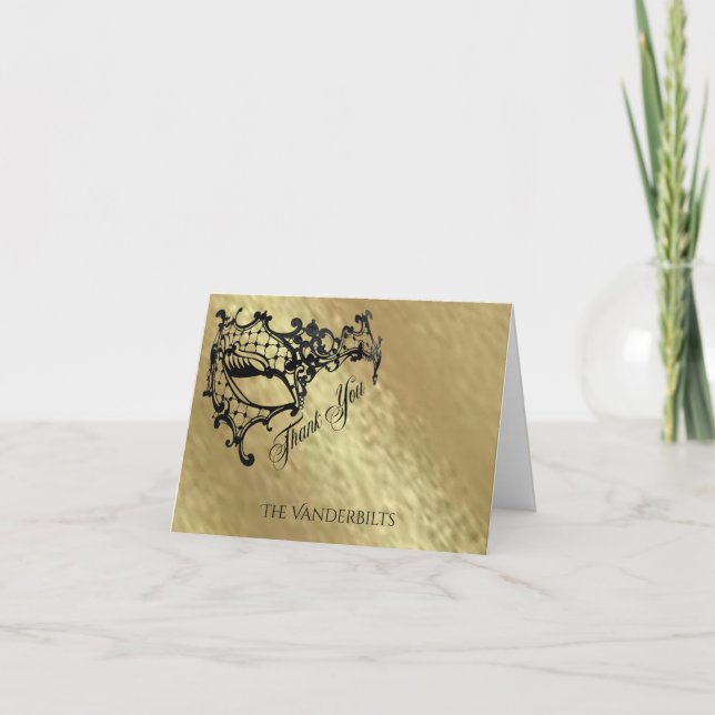 Svart filigrandmask på guld tack så mycket kort (Framsida)