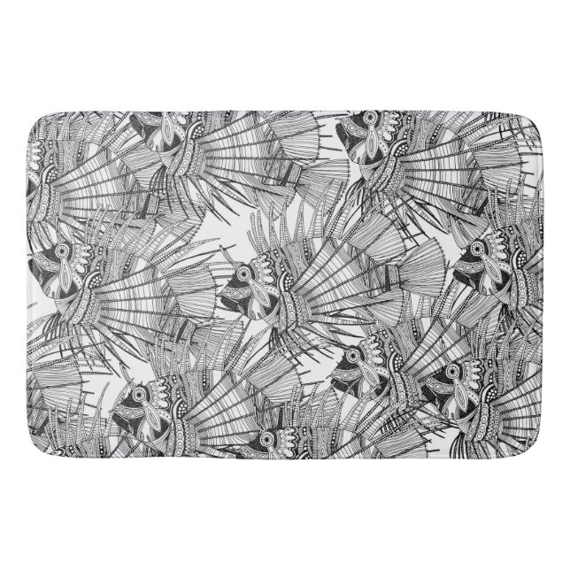 svart fiskspegel vit badrumsmatta (Framsidan)