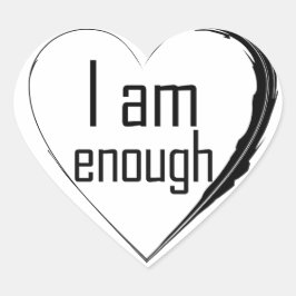 Svart fjädrat hjärta "Jag är nog" Hjärtformat Klistermärke
