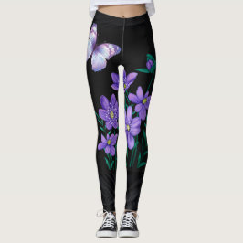 Svart fjäril- och blombalkar leggings