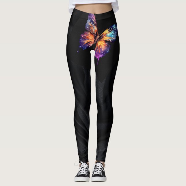 Svart fjäril och svart bensin leggings (Framsida)