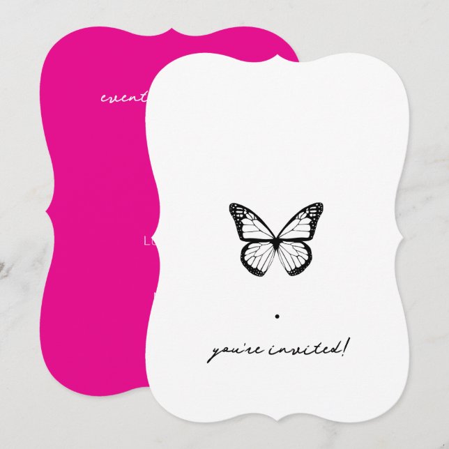 Svart fjäril-partyinbjudan, anpassade (Fram/baksida)