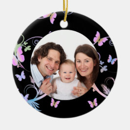 Svart fjärilsram julgransprydnad keramik