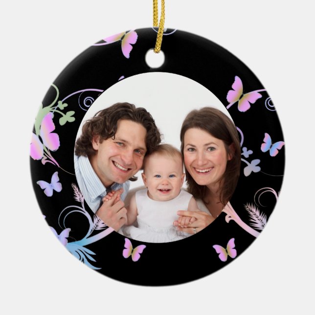 Svart fjärilsram julgransprydnad keramik (Framsidan)