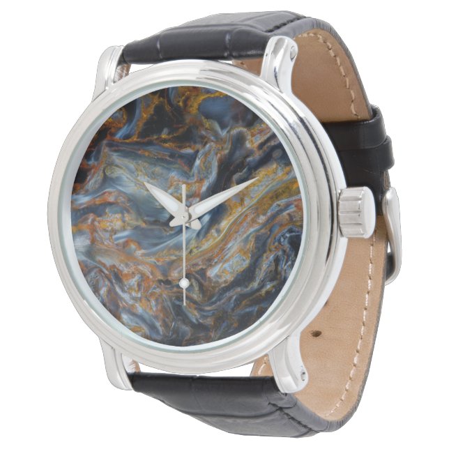 Svart fläckig Pietersite Armbandsur (Vinklad)