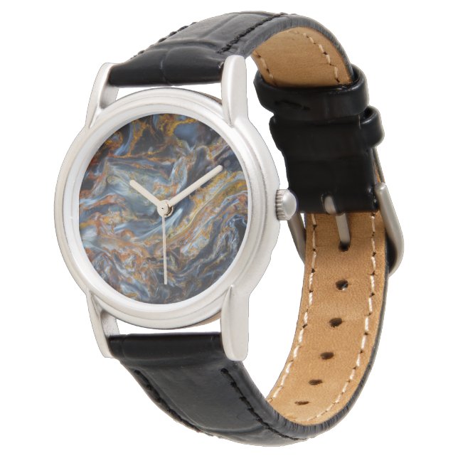 Svart fläckig Pietersite Armbandsur (Vinklad)