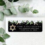 Svart Fladdermus Bar Mitzvah Chic Guld Blommig Ret Returadress Etikett<br><div class="desc">Var stolt, gläd dig och fira detta milstolpe för din älskade Bat Mitzvah när du använder denna sofistikerade, personliga returadressetikett! En chic, fantastisk, vit och guldglittrig blomsterakvarell med falsk guldtryckskrift typografi och Davidsstjärna, samt vit sans serif-typ över en dramatisk svart bakgrund. Anpassa den anpassade texten med ditt namn och adress....</div>