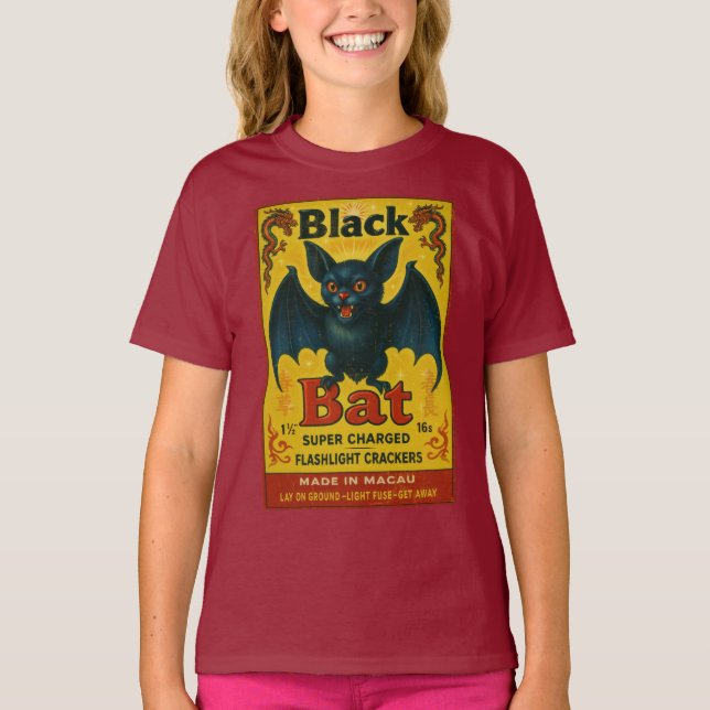 Svart fladdermus Retro Firecracker Ungdomströja T Shirt (Framsida)
