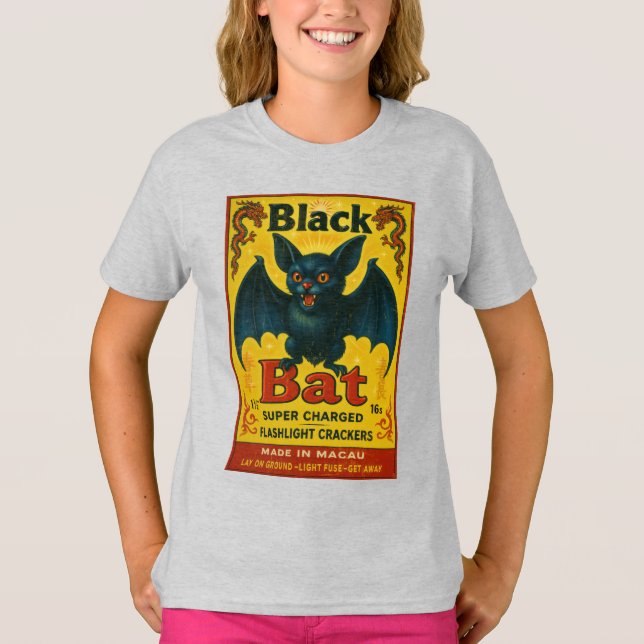 Svart fladdermus Retro Firecracker Ungdomströja T Shirt (Framsida)