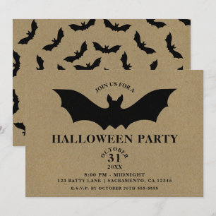 Svart Fladdermus Rustik Kraft Halloweenfest Inbjudningar