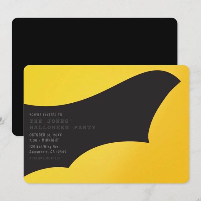 Svart fladdermusvinge Halloweenfest Inbjudningar (Fram/baksida)